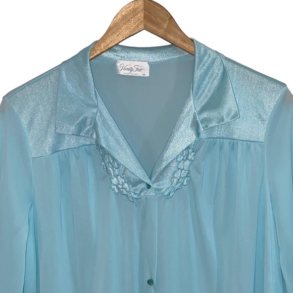 Vtg Vanity Fair USA Button Front Aqua Nylon Robe - Women’s Medium - Picture 4 of 13
